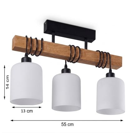 Brilagi - Felületre szerelt mennyezeti csillár WOOD GLASS 3xE27/60W/230V fenyő/fekete/fehér