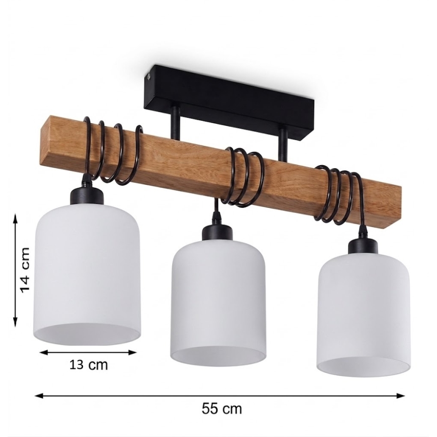 Brilagi - Felületre szerelt mennyezeti csillár WOOD GLASS 3xE27/60W/230V fenyő/fekete/fehér