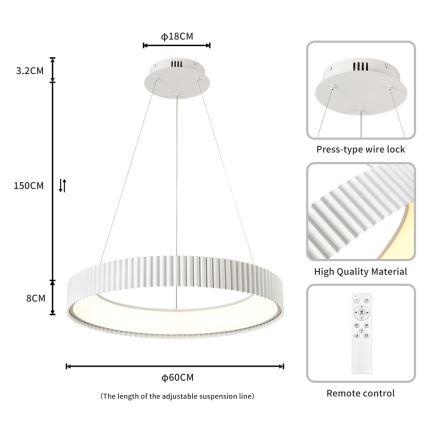 Brilagi - LED dimmelhető függeszték kábelen FALCON MODERN LED/54W/230V átm. 60 cm fehér + távirányítóval