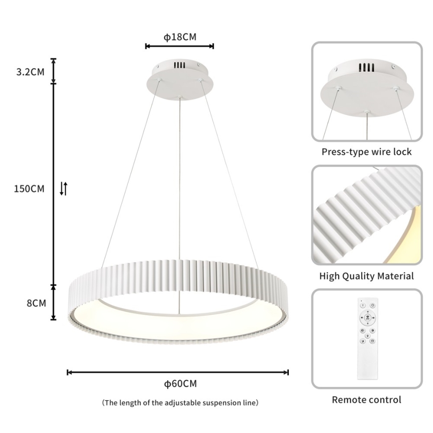 Brilagi - LED dimmelhető függeszték kábelen FALCON MODERN LED/54W/230V átm. 60 cm fehér + távirányítóval