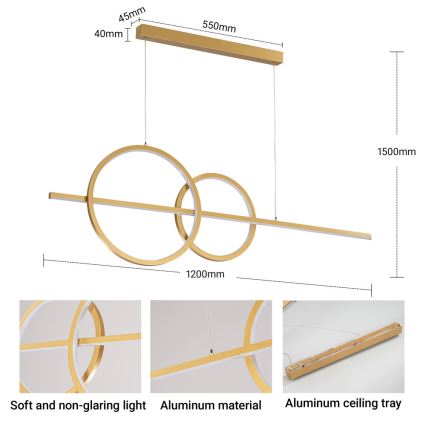 BRILAGI - LED dimmelhető csillár kábelen SIGNATURE LED/53W/230V 3000-6000K 120 cm arany + távirányító
