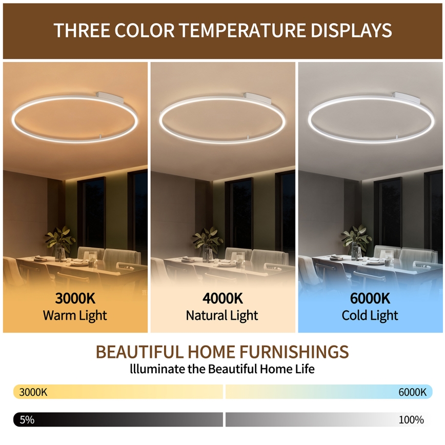 Brilagi - PORTOFINO dimmelhető LED mennyezeti lámpatest LED/85W/230V 3000-6000K átm. 120 cm ezüstszínű + távirányító