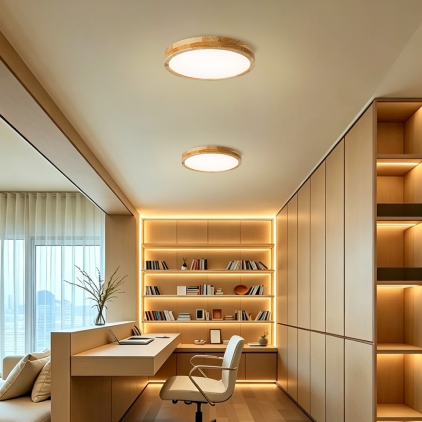 Brilagi - LED dimmelhető mennyezeti lámpa WOODLINE LED/48W/230V 3000–6000K tölgy Ø 40 cm + távirányító