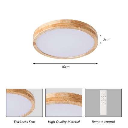 Brilagi - LED dimmelhető mennyezeti lámpa WOODLINE LED/48W/230V 3000–6000K tölgy Ø 40 cm + távirányító