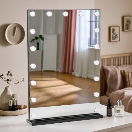 BRILAGI - LED Fényerőszabályozható sminktükör HOLLYWOOD LED/15W/230V CCT + 2x USB 55x77 cm fekete