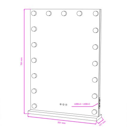 BRILAGI - LED Fényerőszabályozható sminktükör HOLLYWOOD LED/15W/230V CCT + 2x USB 55x77 cm fekete