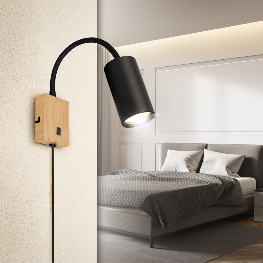 Brilagi - Állítható fali lámpa kapcsolóval SELE 1xGU10/30W/230V fekete/tölgy dekor