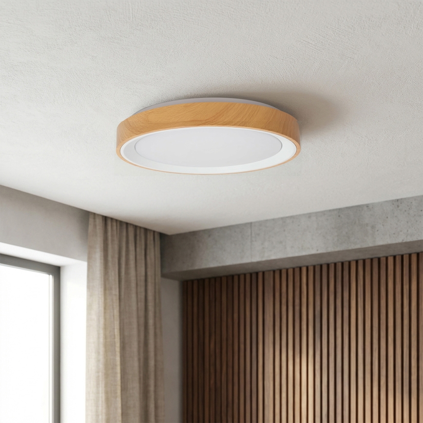 Brilagi - Fényerőszabályozható mennyezeti LED lámpa FLOCO LED/48W/230V átm. 40 cm fa dekor/fehér + távirányító