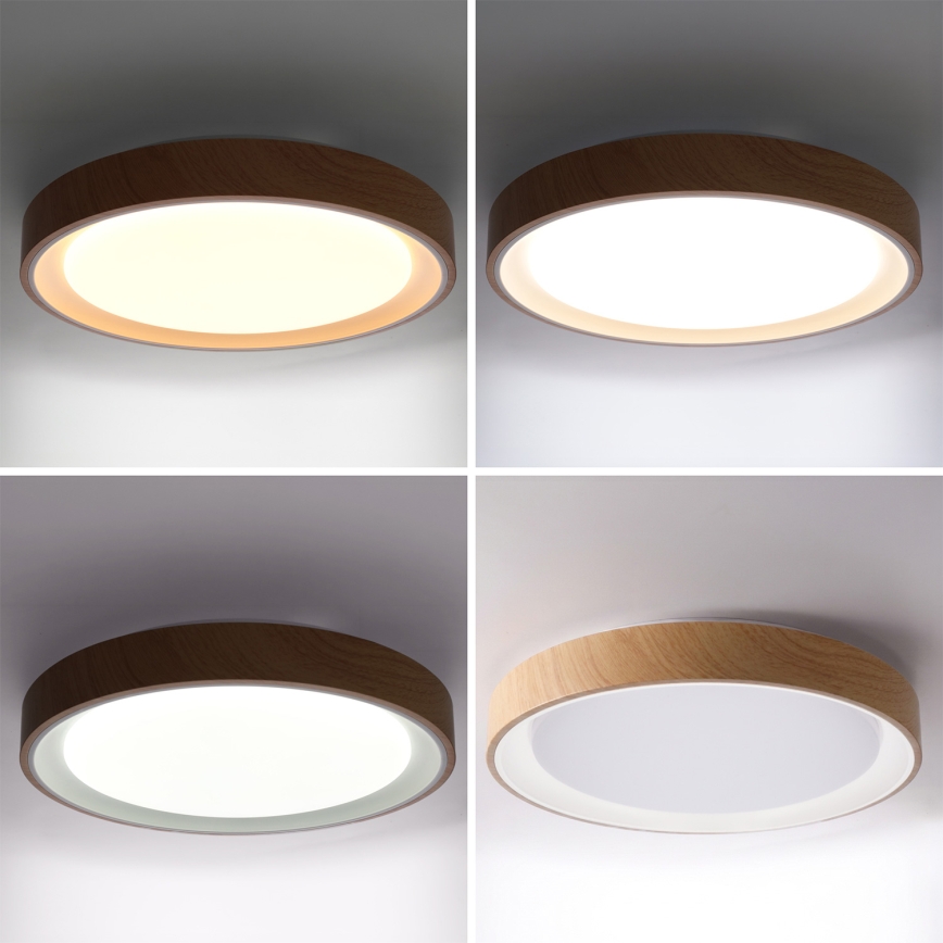 Brilagi - Fényerőszabályozható mennyezeti LED lámpa FLOCO LED/48W/230V átm. 40 cm fa dekor/fehér + távirányító