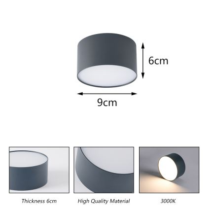 Brilagi - LED fürdőszobai mennyezeti lámpatest FORIS LED/9W/230V átm. 9 cm antracit IP44 CRI 90