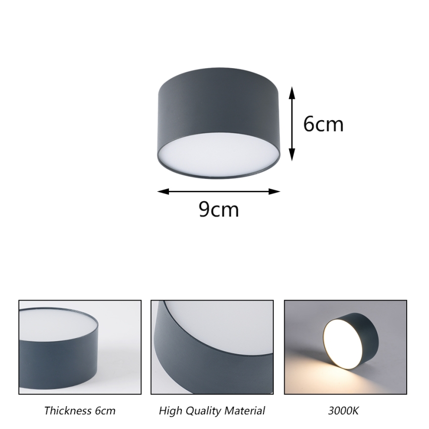 Brilagi - LED fürdőszobai mennyezeti lámpatest FORIS LED/9W/230V átm. 9 cm antracit IP44 CRI 90