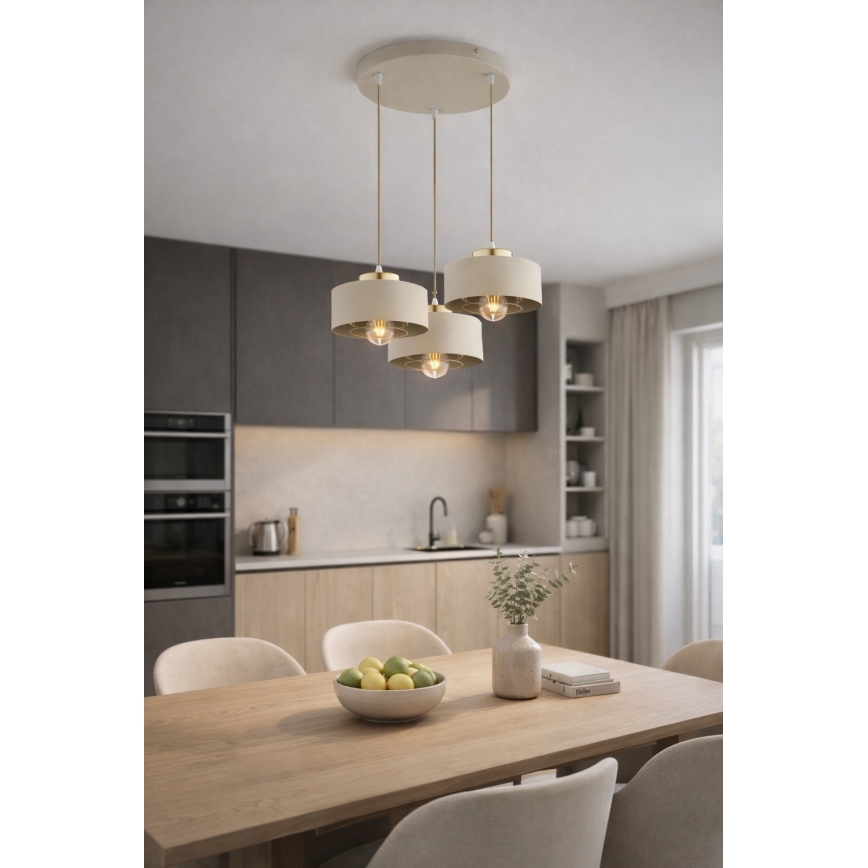 Brilagi - Függőlámpa kábellel SPRING 3xE27/60W/230V bézs/arany