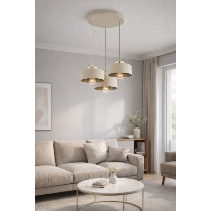 Brilagi - Függőlámpa kábellel SPRING 3xE27/60W/230V bézs/arany