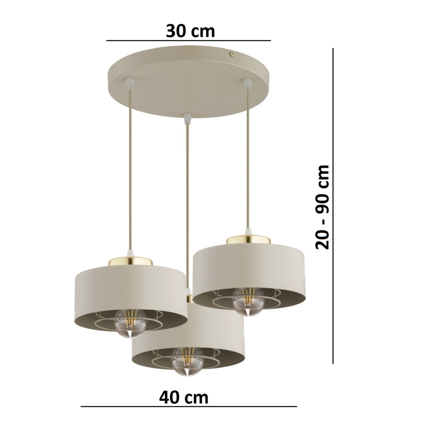 Brilagi - Függőlámpa kábellel SPRING 3xE27/60W/230V bézs/arany
