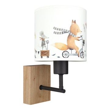 Brilagi - Gyerek fali lámpa BOBO WOOD 1xE27/25W/230V tölgy/fekete/fehér/állatkás