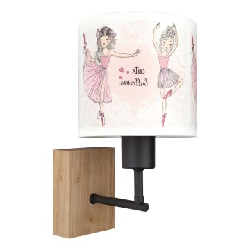 Brilagi - Gyerek fali lámpa BOBO WOOD 1xE27/25W/230V tölgy/fekete/fehér/rózsaszín/balerinás