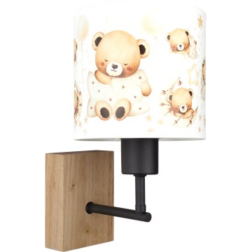 Brilagi - Gyerekszobai fali lámpa BOBO WOOD 1xE27/25W/230V tölgy/fekete/fehér/macis