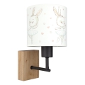 Brilagi - Gyerekszobai fali lámpa BOBO WOOD 1xE27/25W/230V tölgy/fekete/fehér/nyuszik