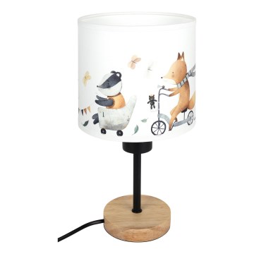 Brilagi - Gyermek asztali lámpa BOBO WOOD 1xE27/25W/230V tölgy/fekete/fehér/állatfigurás