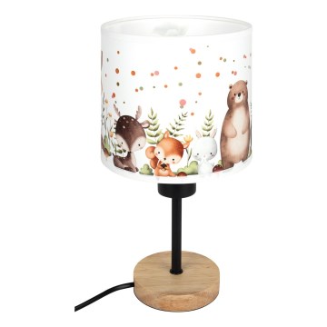 Brilagi - Gyermek asztali lámpa BOBO WOOD 1xE27/25W/230V tölgy/fekete/fehér/állatkás