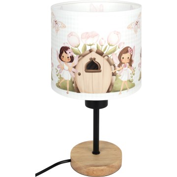 Brilagi - Gyermek asztali lámpa BOBO WOOD 1xE27/25W/230V tölgy/fekete/fehér/rózsaszín/tündérek