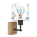 Brilagi - Gyermek fali lámpa BOBO WOOD 1xE27/25W/230V tölgy/fekete/fehér/kék/mackómintás