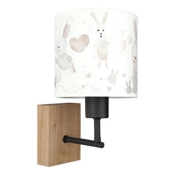 Brilagi - Gyermek fali lámpa BOBO WOOD 1xE27/25W/230V tölgy/fekete/fehér/nyuszik
