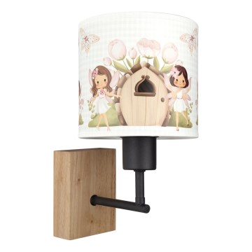 Brilagi - Gyermek fali lámpa BOBO WOOD 1xE27/25W/230V tölgy/fekete/fehér/rózsaszín/tündérek