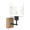 Brilagi - Gyermek fali lámpa BOBO WOOD 1xE27/25W/230V tölgy/fekete/fehér/unikornisok