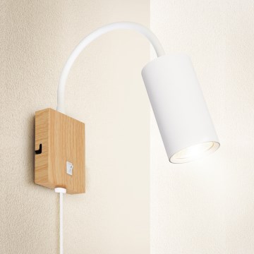 Brilagi - Hajlítható fali lámpa kapcsolóval SELE 1xGU10/30W/230V fehér/tölgy dekor