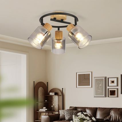 Brilagi - HYGGE spotlámpa 3xE14/15W/230V fa/füstszínű