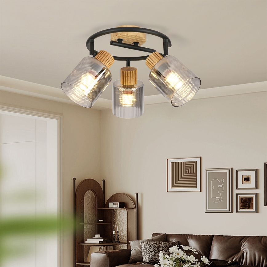 Brilagi - HYGGE spotlámpa 3xE14/15W/230V fa/füstszínű