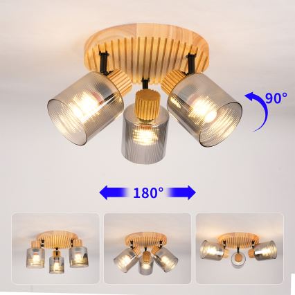 Brilagi - HYGGE spotlámpa 3xE14/15W/230V fa/füstszínű