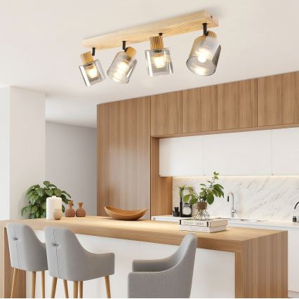 Brilagi - HYGGE spotlámpa 4xE14/15W/230V fa/füstszínű