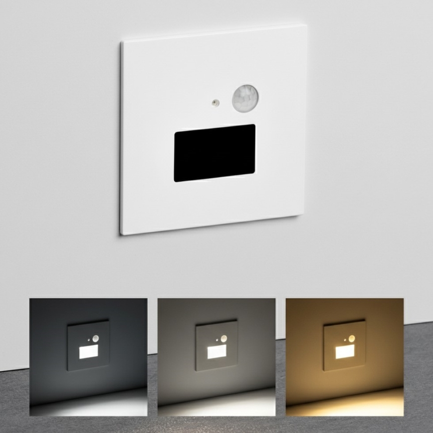 Brilagi - JACK LED lépcsővilágítási lámpatest mozgás- és alkonyatérzékelővel, 3W, 230V, 3000/4000/6500K, IP65, fehér