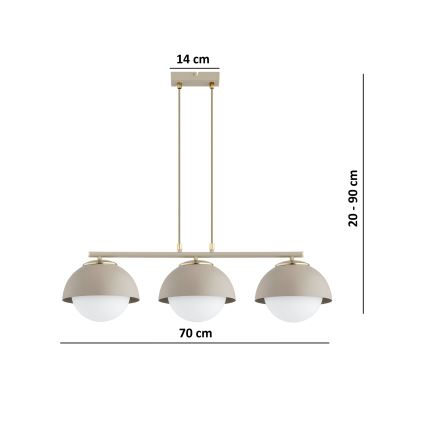 Brilagi - Kábelen függő csillár COSMO 3xE27/60W/230V bézs/arany