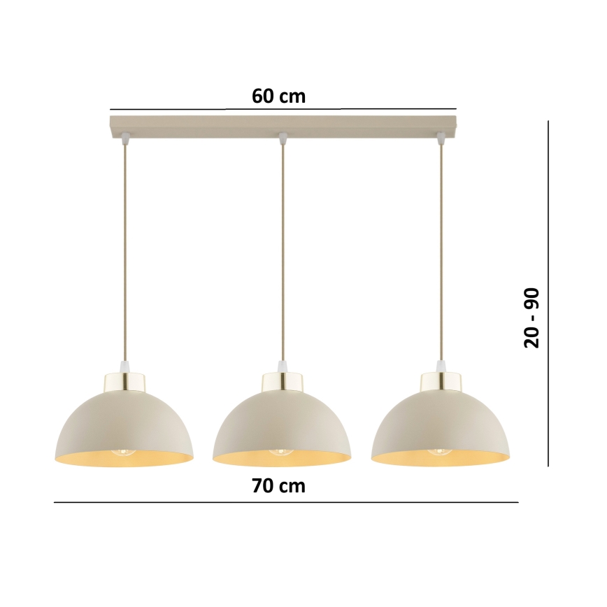 Brilagi - Kábeles csillár 3xE27/60W/230V bézs/arany