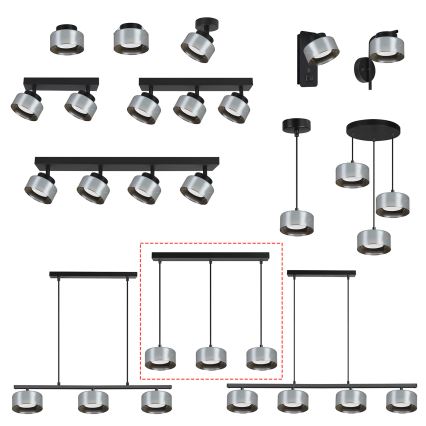Brilagi - Kábeles csillár AURA LUX 3xGX53/30W/230V fekete/füstszínű