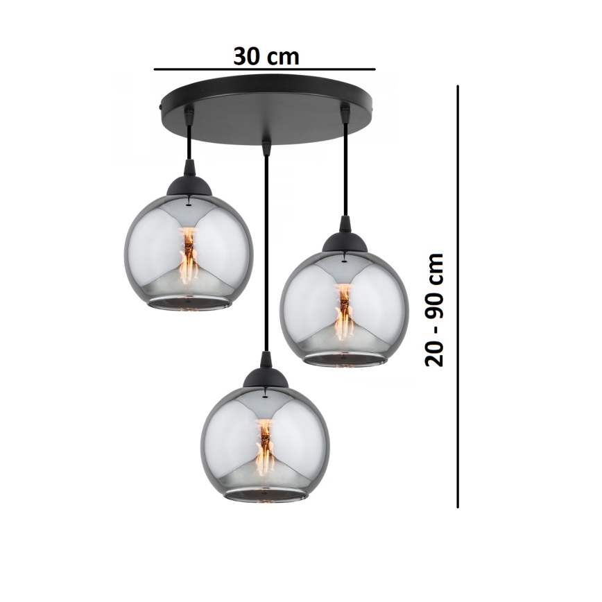 Brilagi - Kábeles csillár DIOR 3xE27/60W/230V fekete/füstszürke