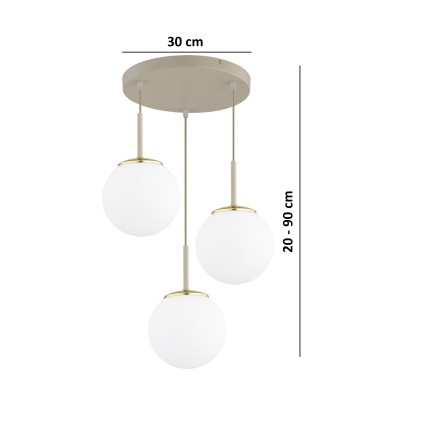 Brilagi - Kábeles csillár MILO ECRU 3xE27/60W/230V bézs/arany