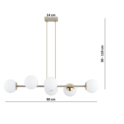 Brilagi - Kábeles csillár MILO ECRU 6xE27/60W/230V bézs/arany