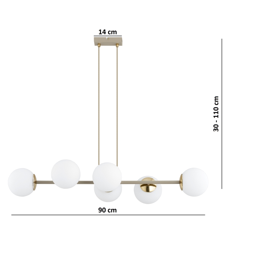 Brilagi - Kábeles csillár MILO ECRU 6xE27/60W/230V bézs/arany