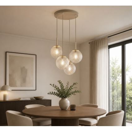 Brilagi - Kábeles csillár STELLA 4xE27/60W/230V bézs/arany