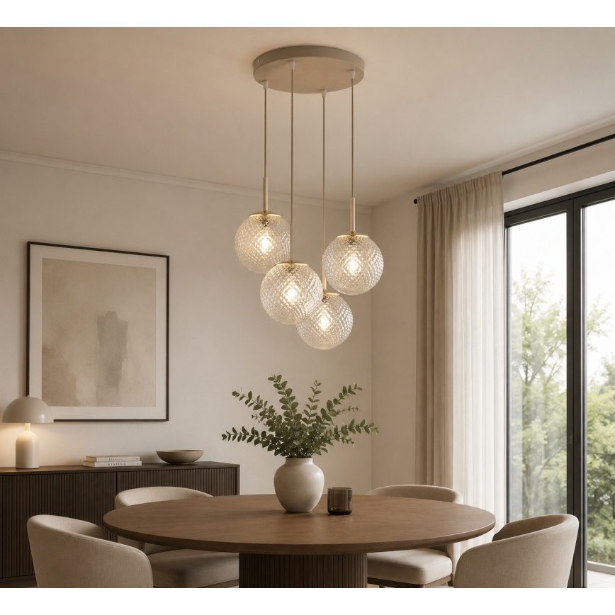Brilagi - Kábeles csillár STELLA 4xE27/60W/230V bézs/arany