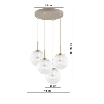 Brilagi - Kábeles csillár STELLA 4xE27/60W/230V bézs/arany