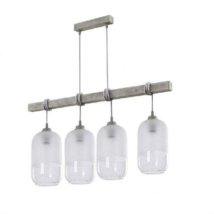 Brilagi - Kábeles csillár WOOD GLASS 4xE27/60W/230V fenyő/szürke/fehér