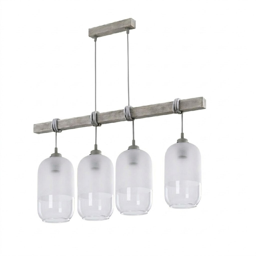 Brilagi - Kábeles csillár WOOD GLASS 4xE27/60W/230V fenyő/szürke/fehér