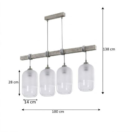 Brilagi - Kábeles csillár WOOD GLASS 4xE27/60W/230V fenyő/szürke/fehér