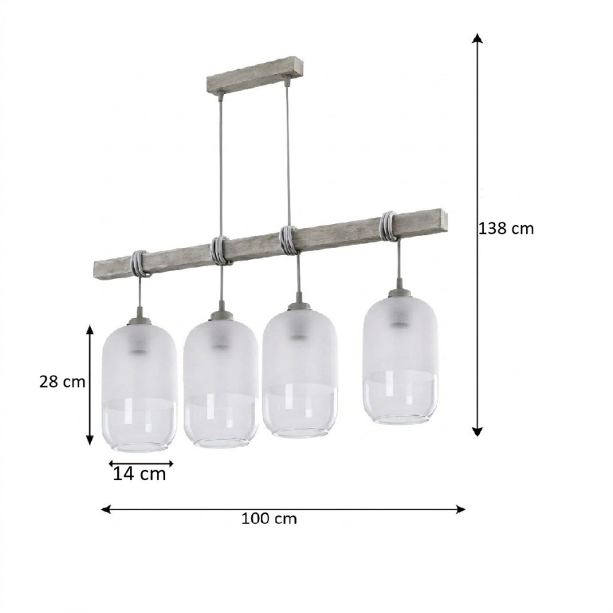 Brilagi - Kábeles csillár WOOD GLASS 4xE27/60W/230V fenyő/szürke/fehér