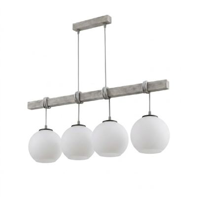 Brilagi - Kábeles csillár WOOD GLASS 4xE27/60W/230V fenyő/szürke/fehér